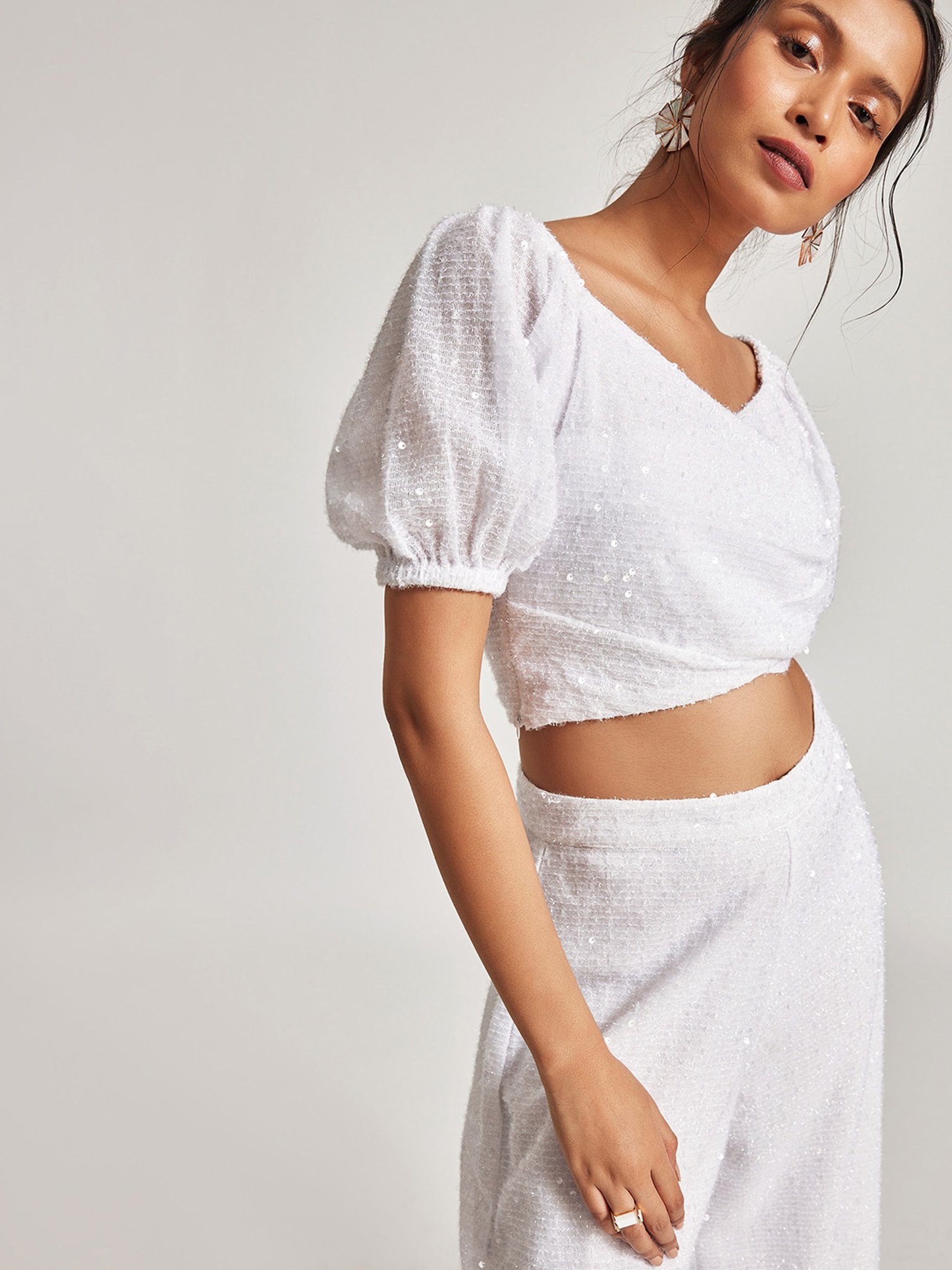 The Label Life White Embellished Crop Top