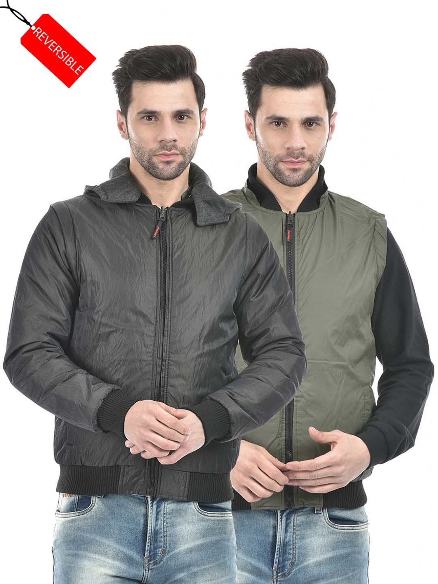 Lawman Pg3 Black & Olive Regular Fit Cotton Reversible Jacket