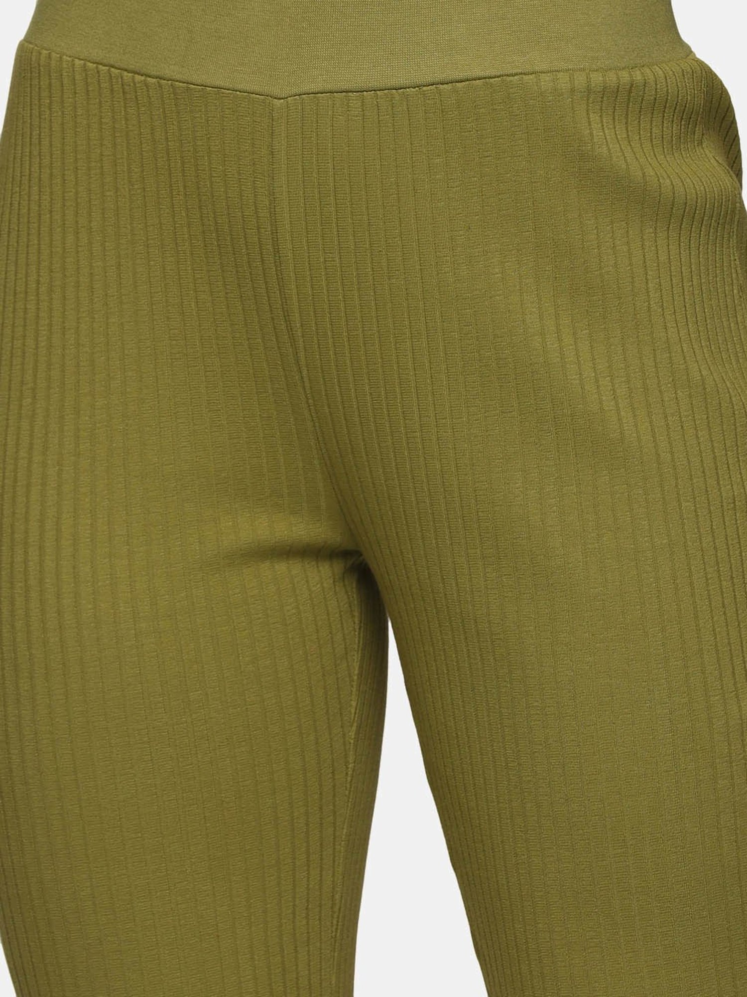 ISU Olive Cotton Slim Fit High Rise Pants