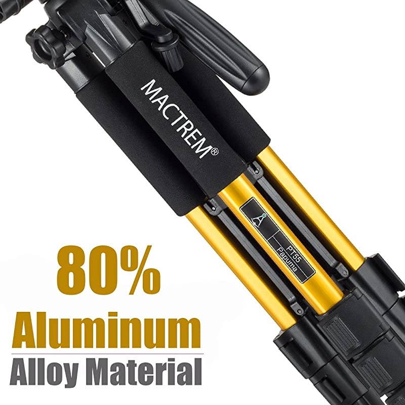 PT55 Travel Camera Tripod Lightweight Aluminum for DSLR SLR Canon Nikon Sony Olympus DV with Carry Bag 11 lbs5kg Load Gold