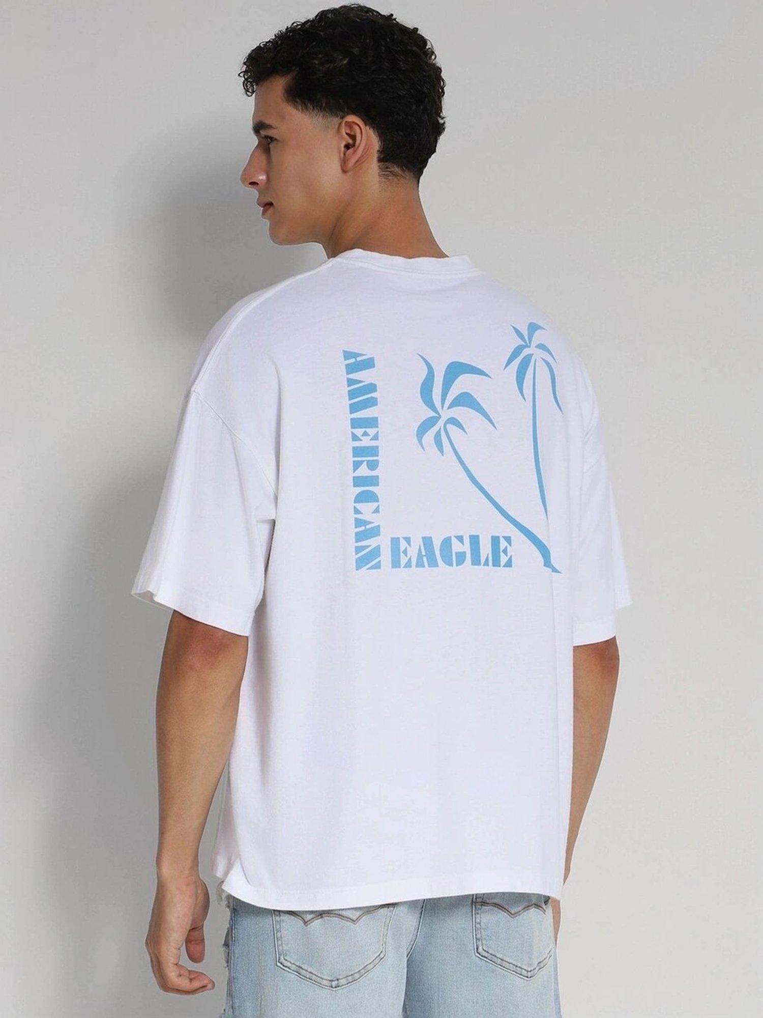 American Eagle White Cotton Oversized Fit Printed T-Shirt