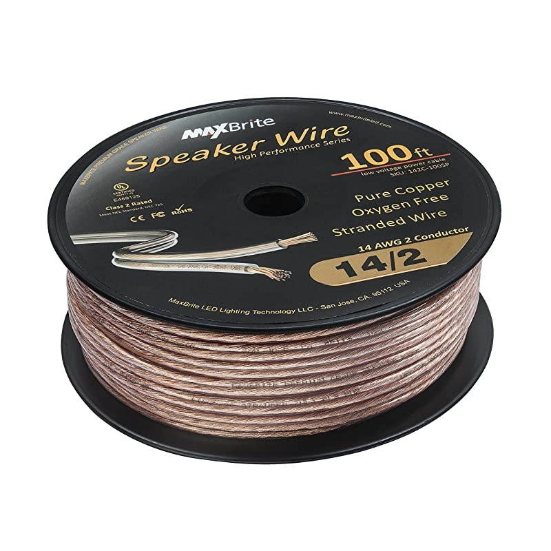 Performance 14 Gauge Speaker Wire Oxygen Free Pure Copper UL Listed Class 2 100 Feet Spool