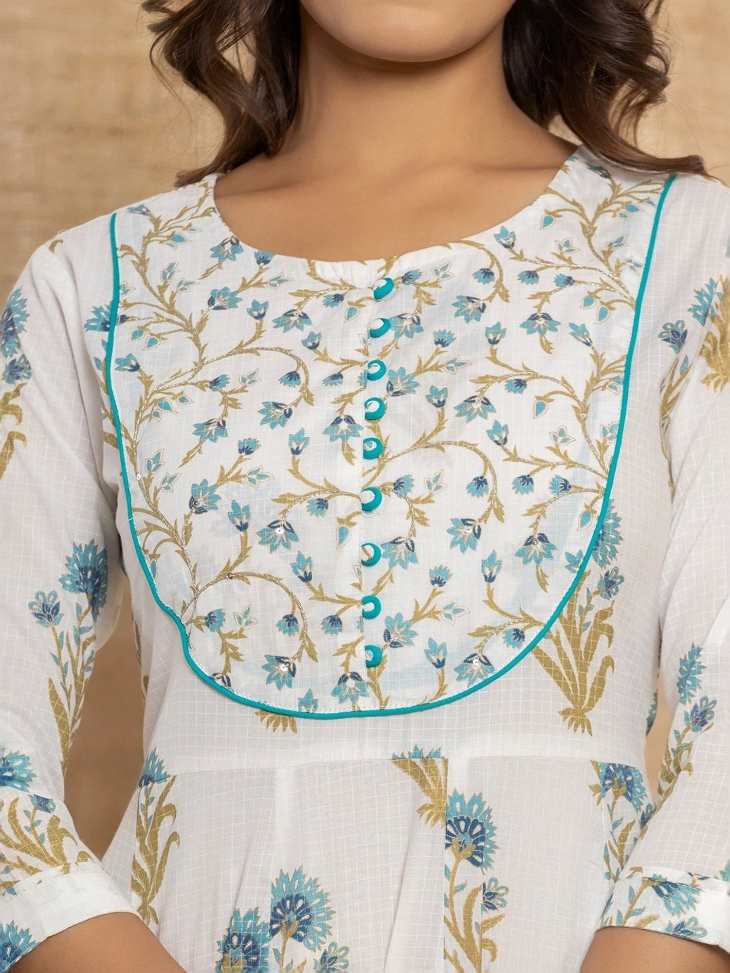 Yufta Blue & White Cotton Printed Kurta Pant Set With Dupatta