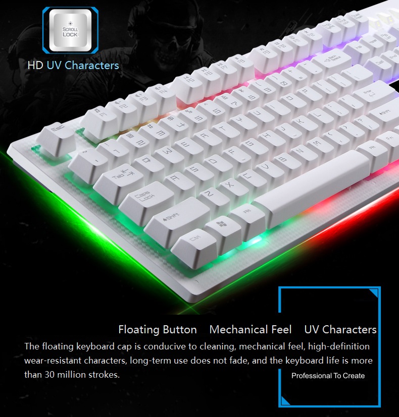 UKCOCO Gaming Keyboard Mouse Combo Wired,RGB LED Backlit Computer Gaming Keyboad,Lighted PC Gaming Mouse, for PC Games Gamer Working, White