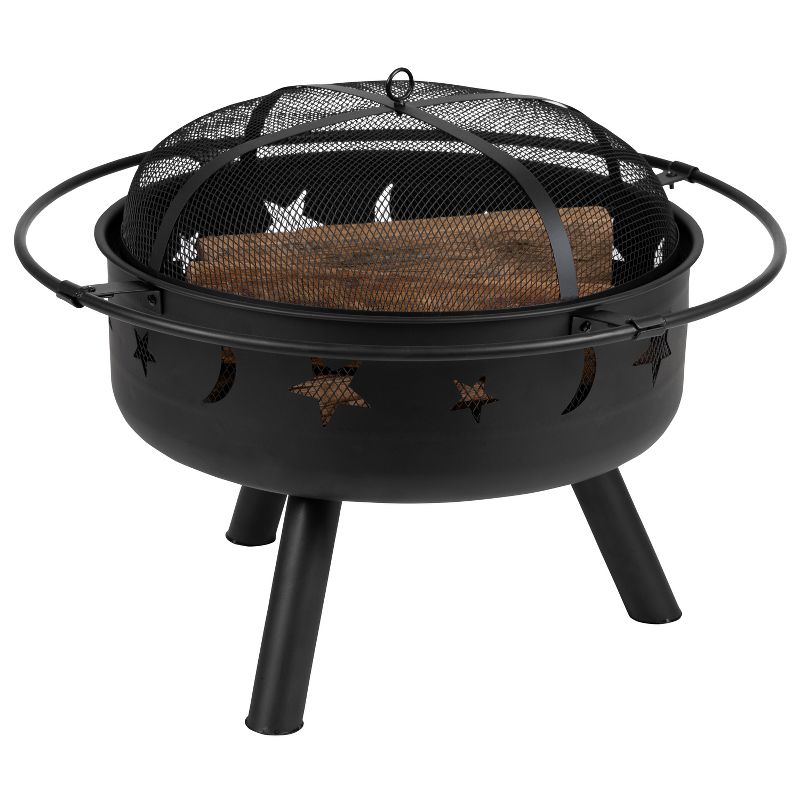 Flash Furniture 29" Round Wood Burning Firepit with Mesh Spark Screen