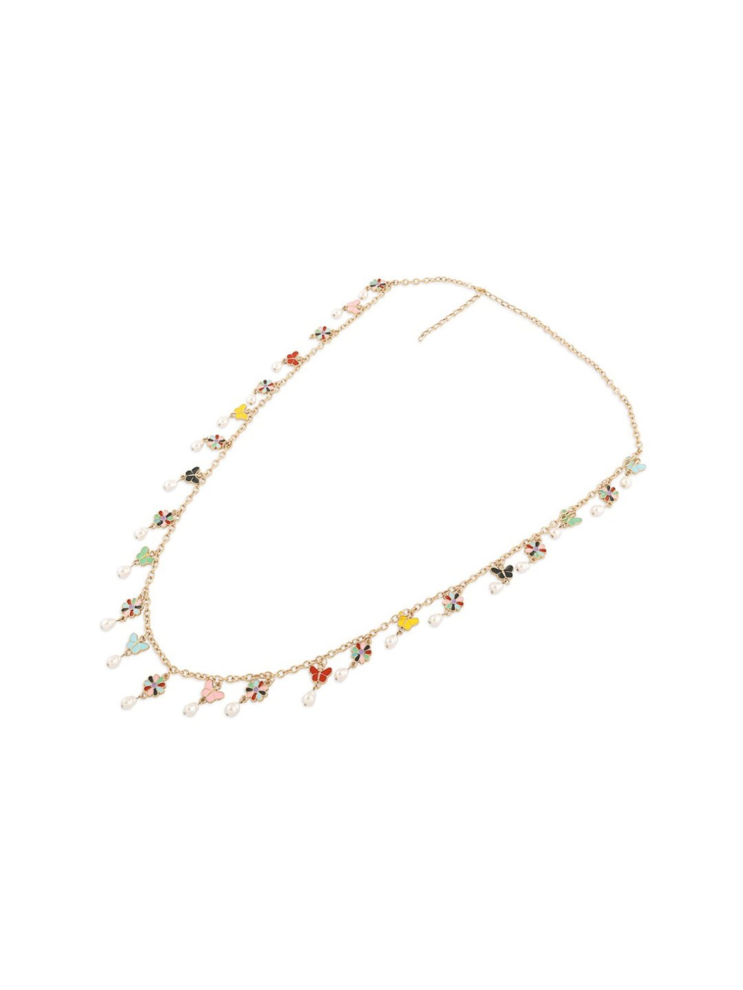 Zaveri Pearls Multicolour Enamel Tiny Flowers & Butterflies Contemporary Belly Chain-ZPFK16393