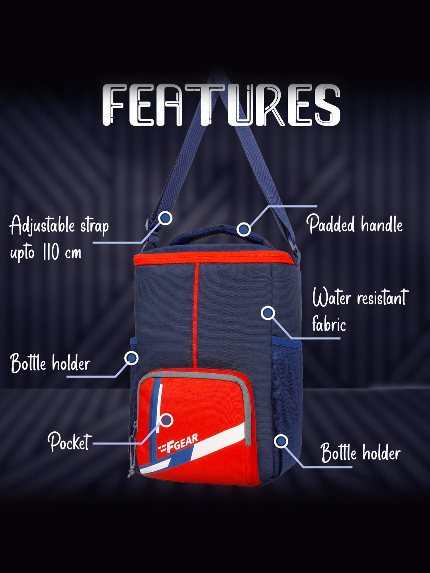 F Gear Ramen Navy Red Medium Lunch Bag