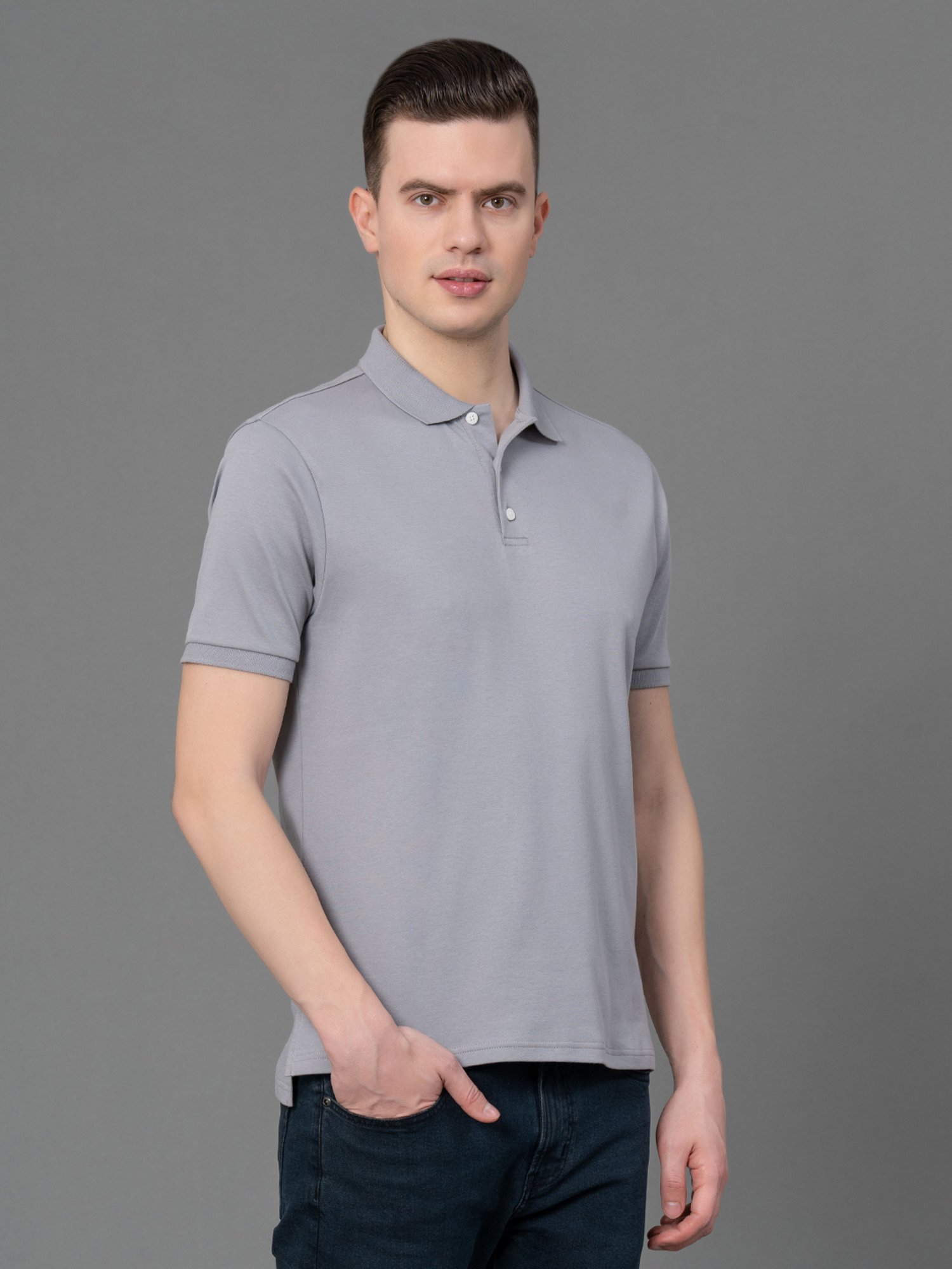 Red Tape Slate Grey Regular Fit Cotton Polo T-Shirt