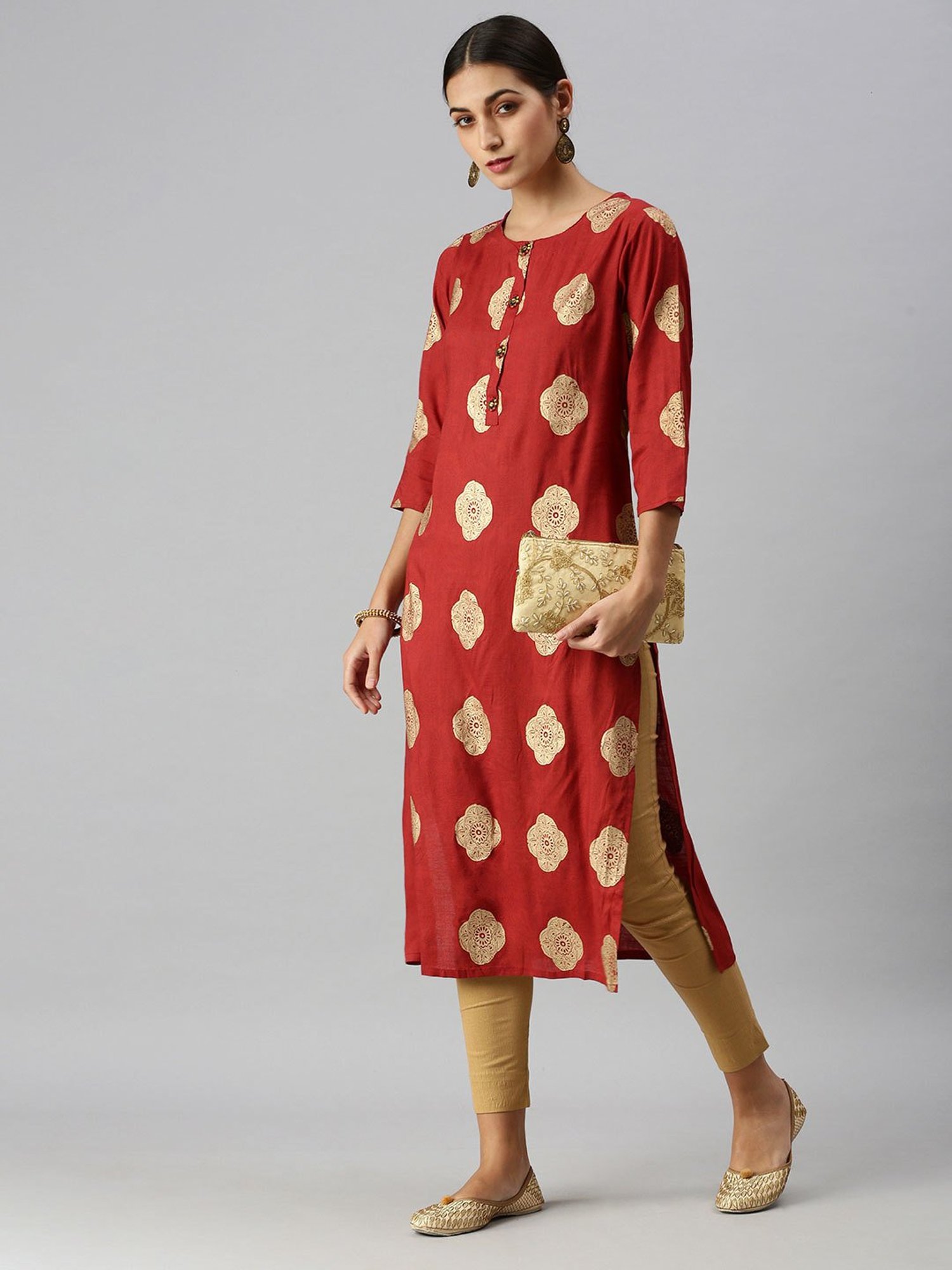 Fusion Beats Light Grey Embroidered A Line Kurta