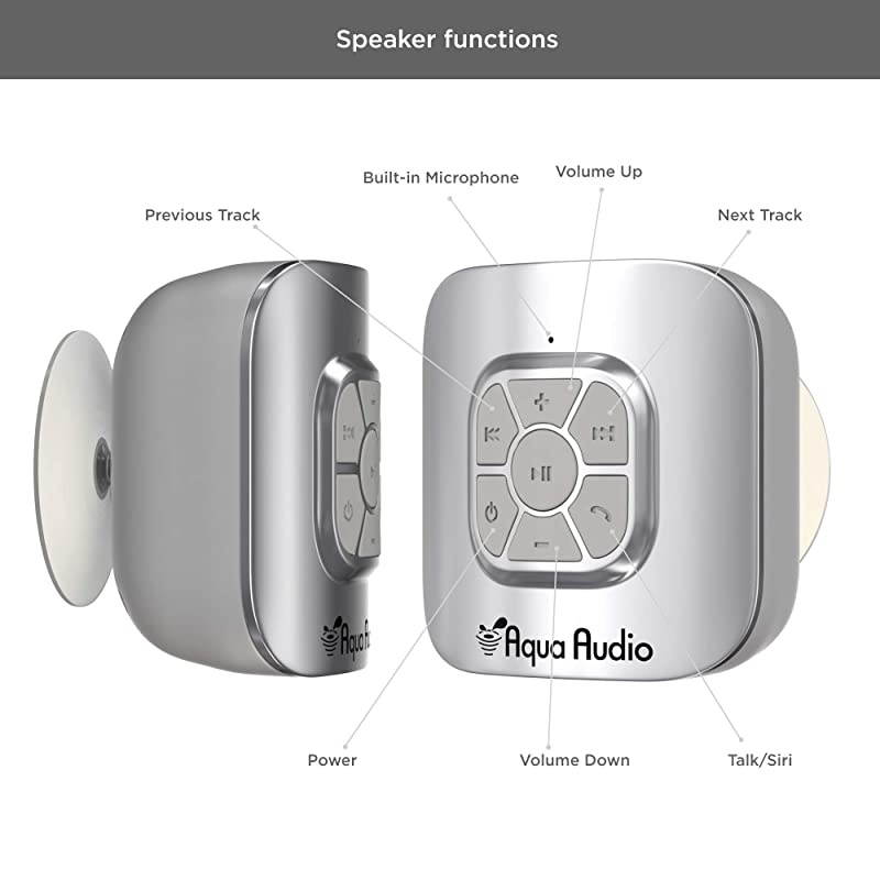 Portable Waterproof Bluetooth Speaker with Suction Cup 10 Hours PlaytimeBuiltin Mic Silver