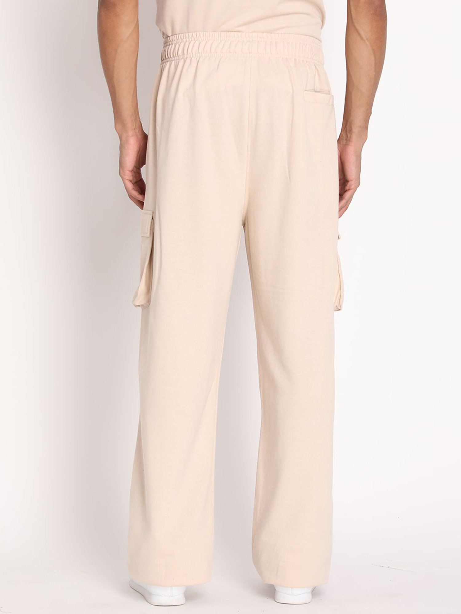 Chkokko Pastel Beige Cotton Relaxed Fit Track Pants