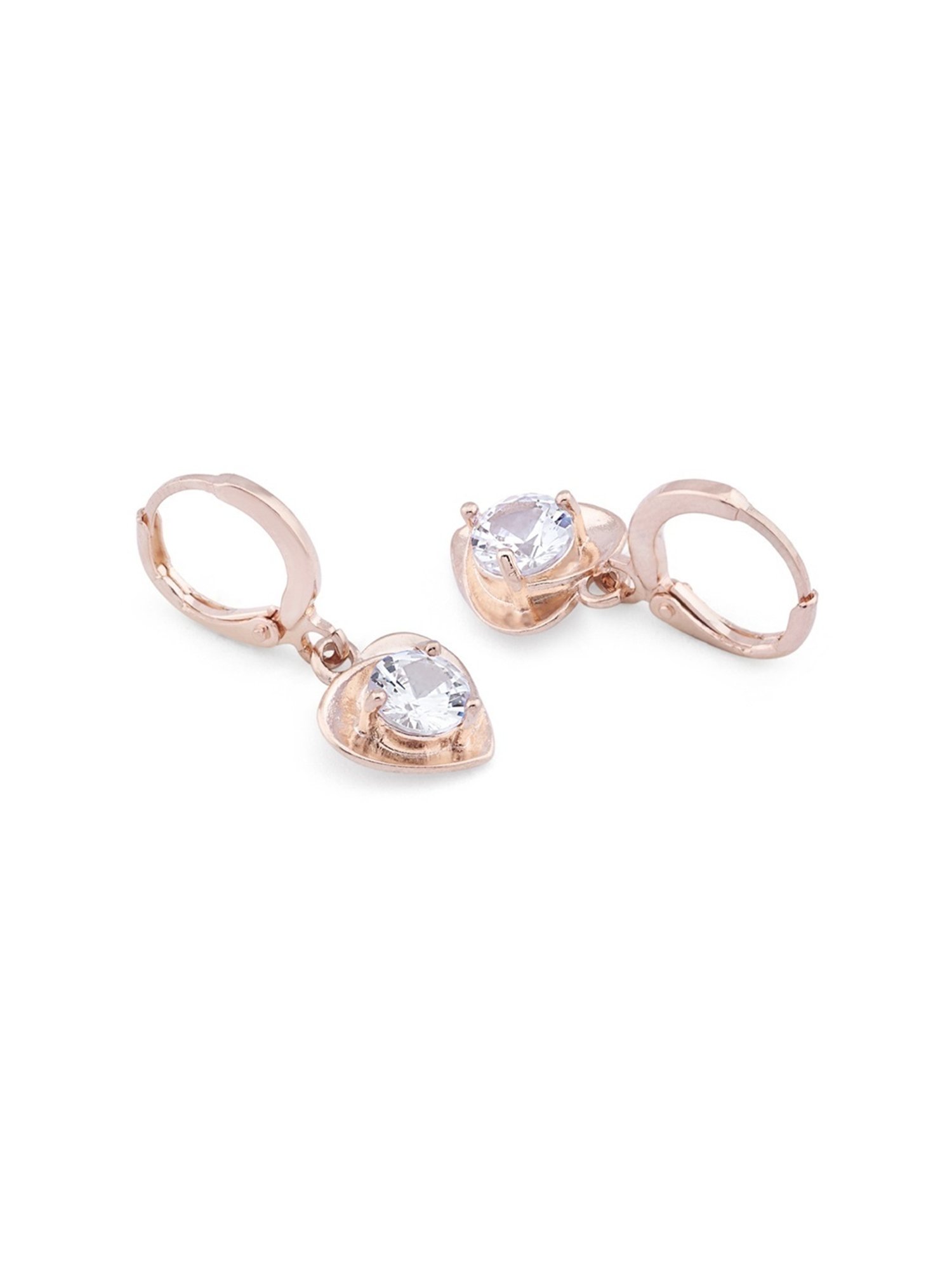 Zaveri Pearls Set of 2 Rose Gold Contemporary Cubic Zirconia Heart & Crown Drop Earrings - ZPFK13352