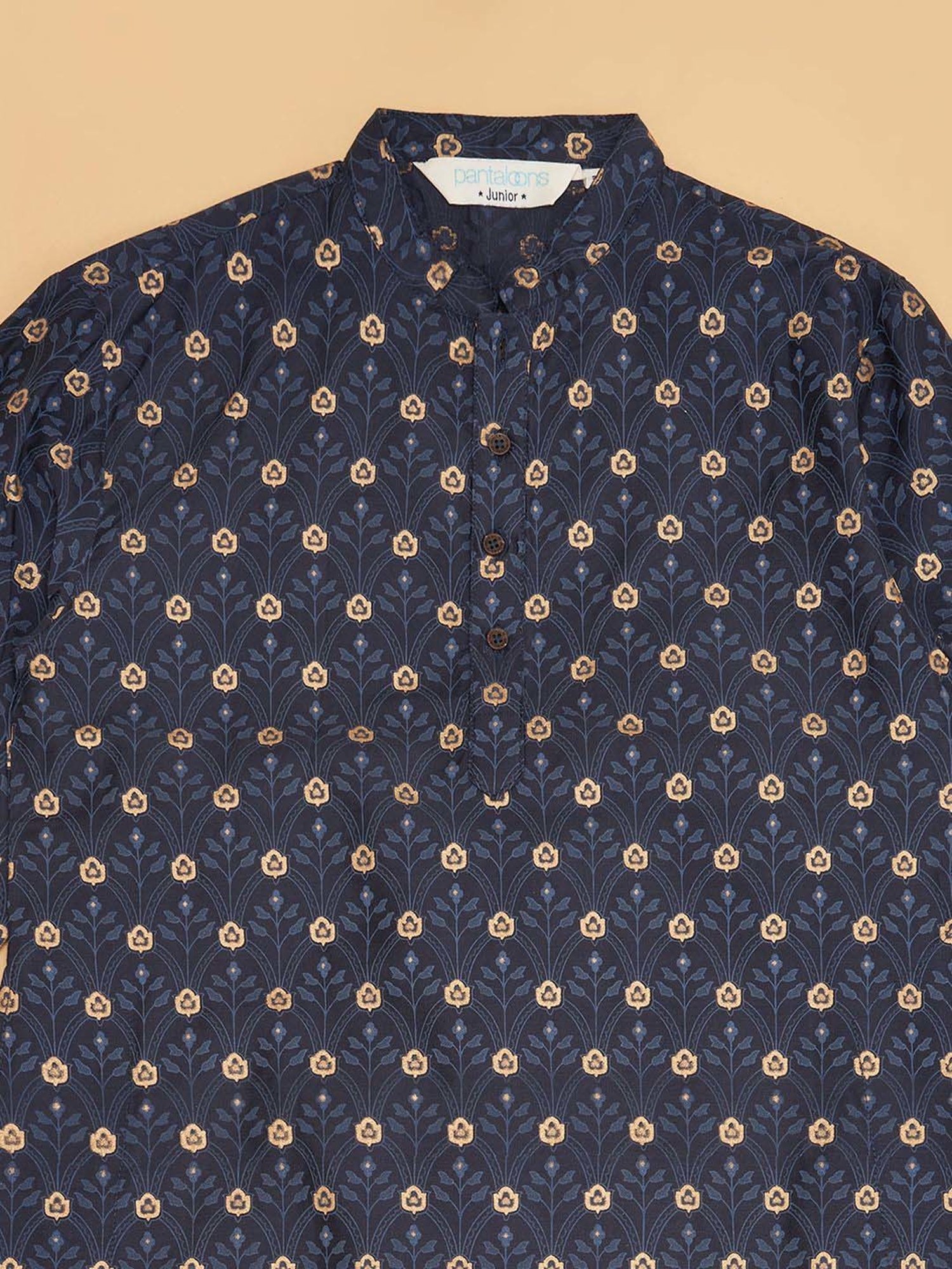 Indus Route by Pantaloons Boys Midnight Navy Printed Full Sleeves Kurta Sets