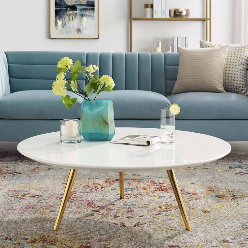 40" Lippa Round Wood Top Coffee Table with Tripod Base Gold/White - Modway