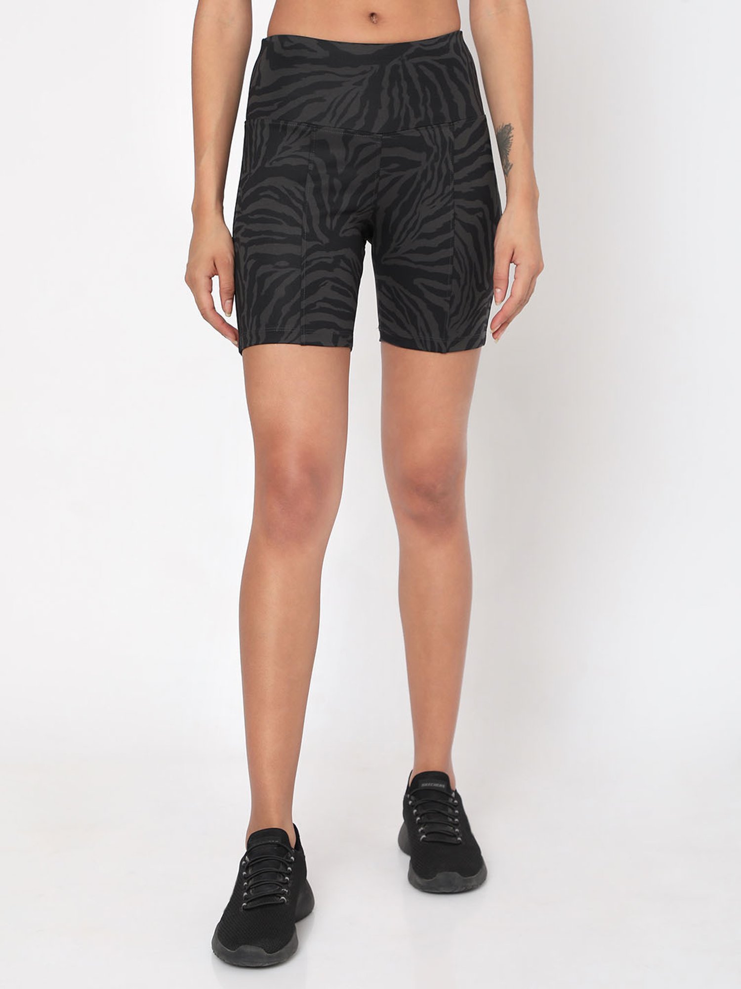 SILVERTRAQ Grey Polyester Animal Print Cycling Shorts