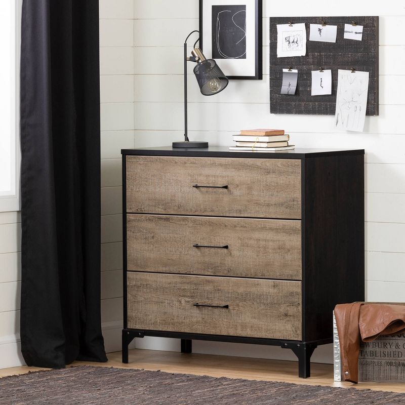 Valet 3 Drawer Chest Dresser Weathered Oak/Black - South Shore