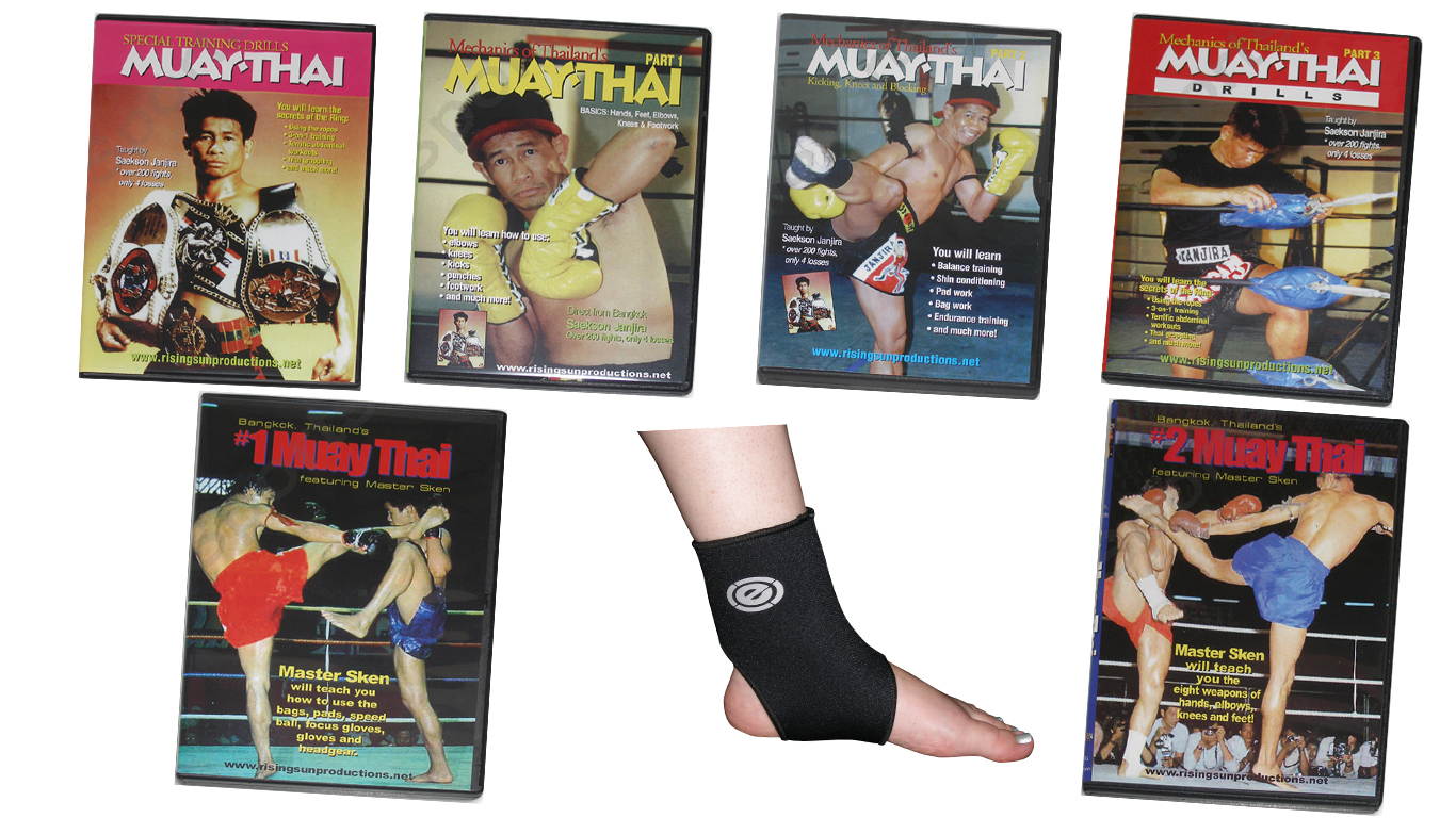 Muay Thai Kickboxing MMA Gift Set 6 DVDs + Ankle Support $195 Value!