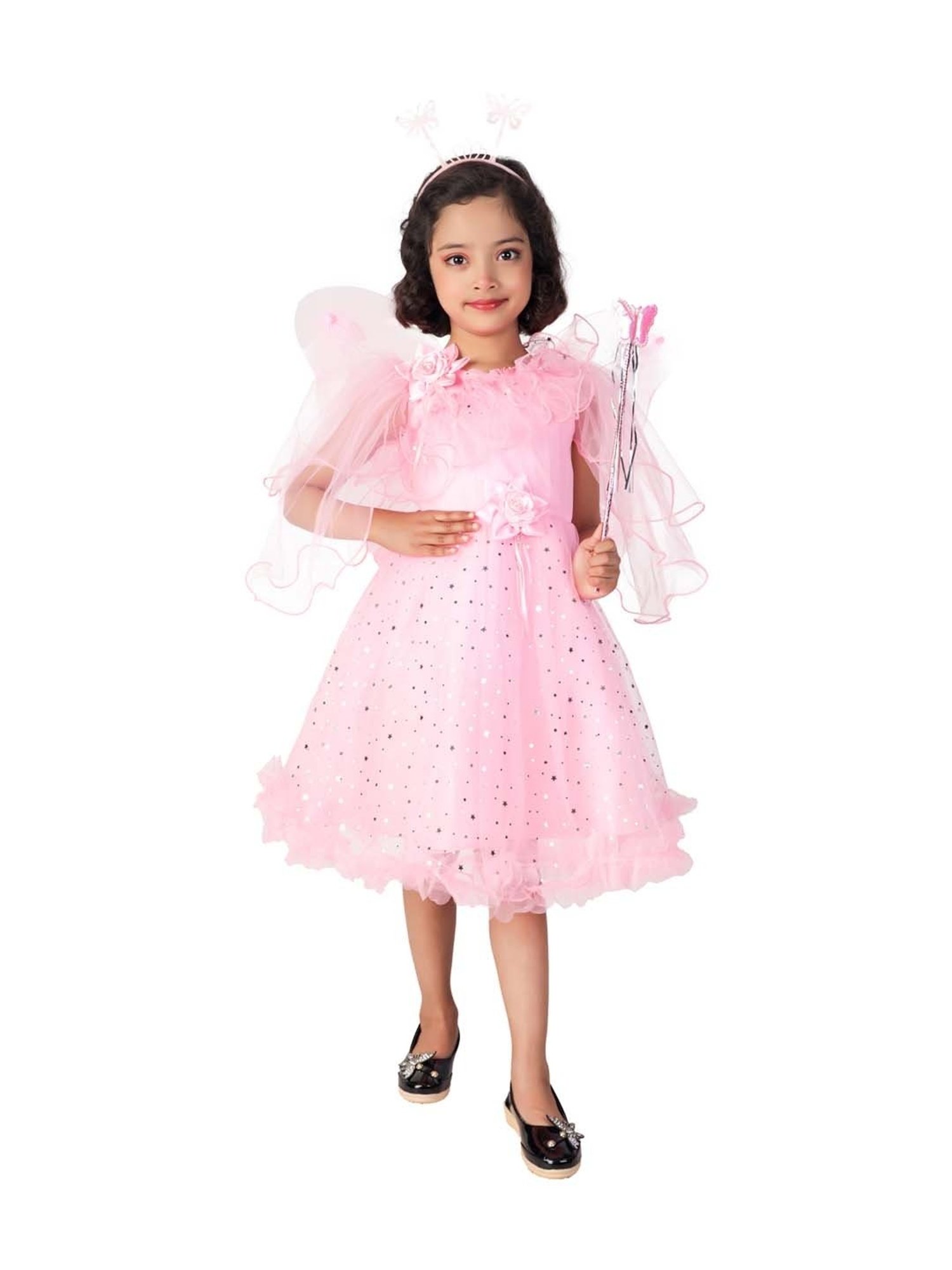 Ahhaaaa Kids Pink Cotton Embellished Dress