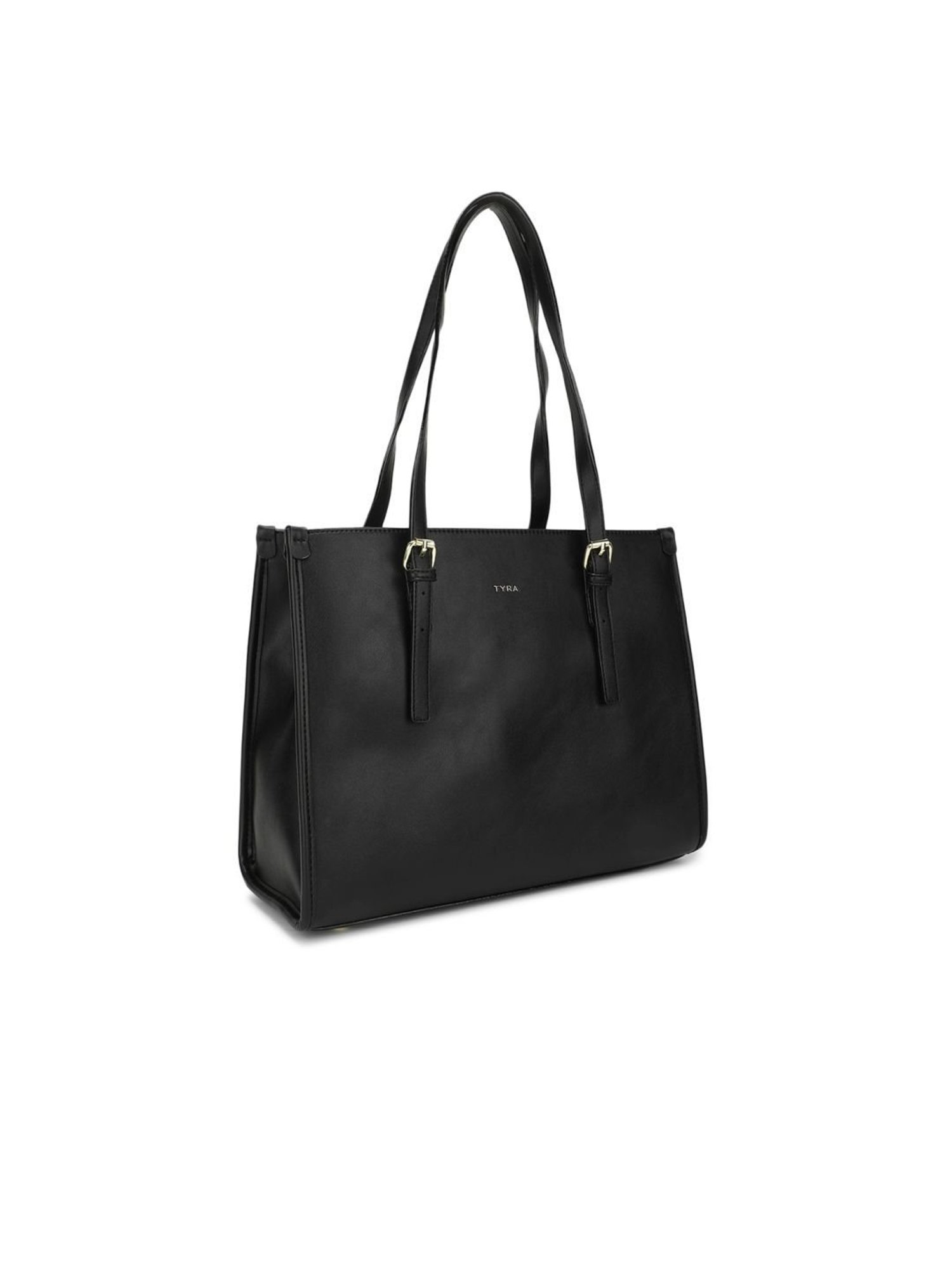 Tyra Hazel Black Solid Faux Leather Tote Handbag
