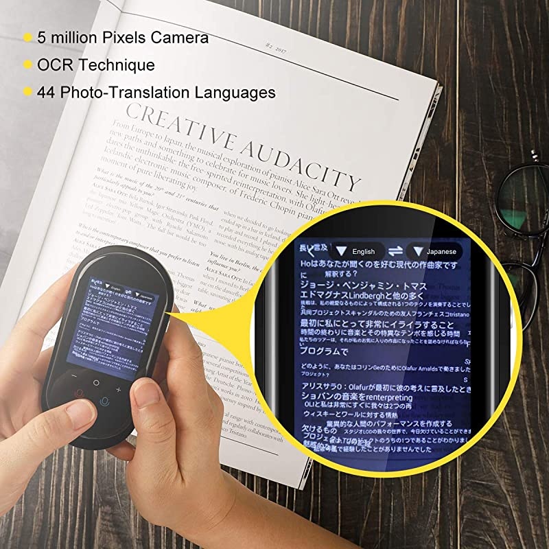 Language Translator Device with Camera Translation Bluetooth Earphones Connection 24 Inch Screen 106 Languages Two Voice TranslationBlack