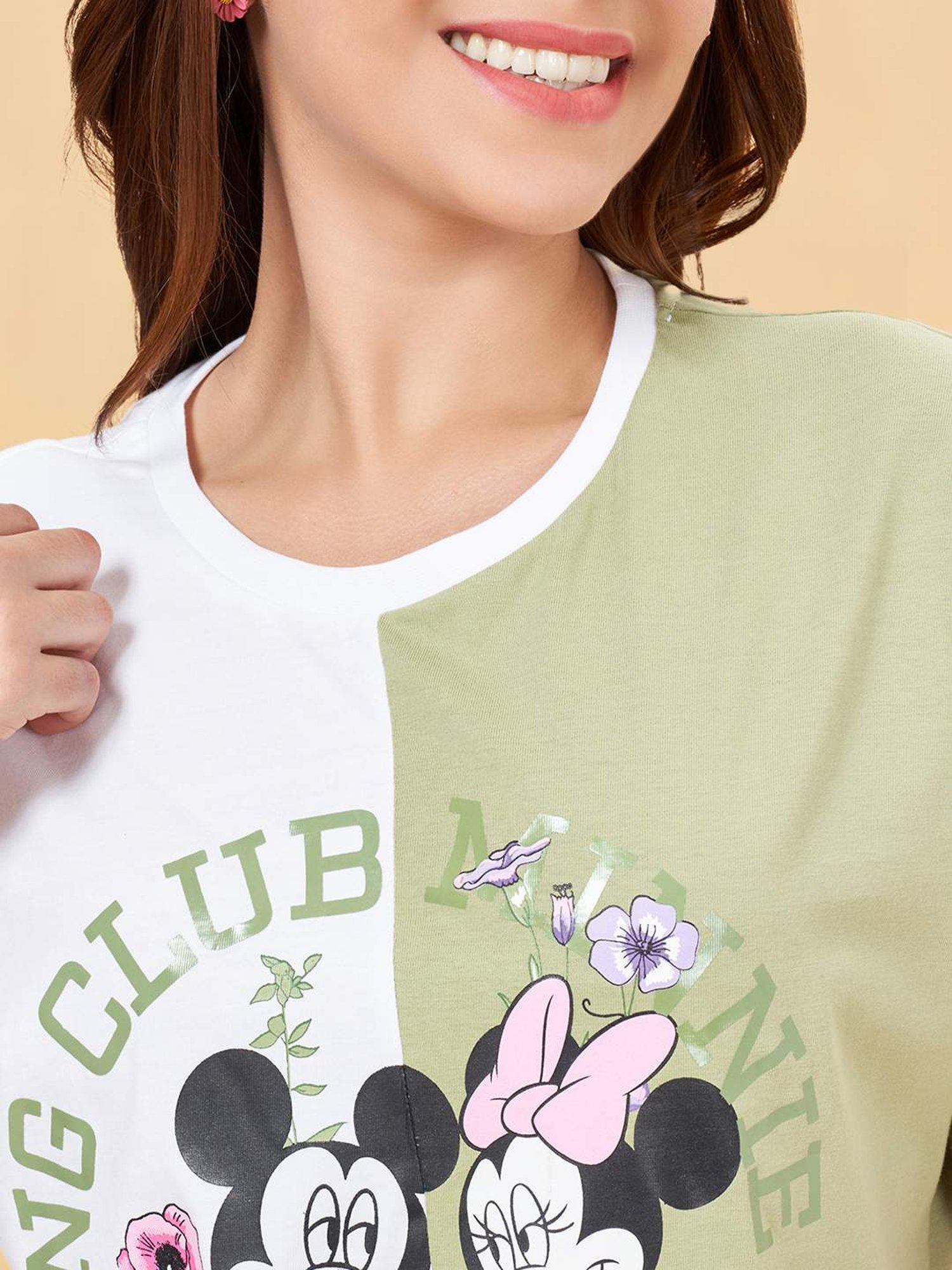 Honey by Pantaloons White & Green Cotton Printed Crop T-Shirt