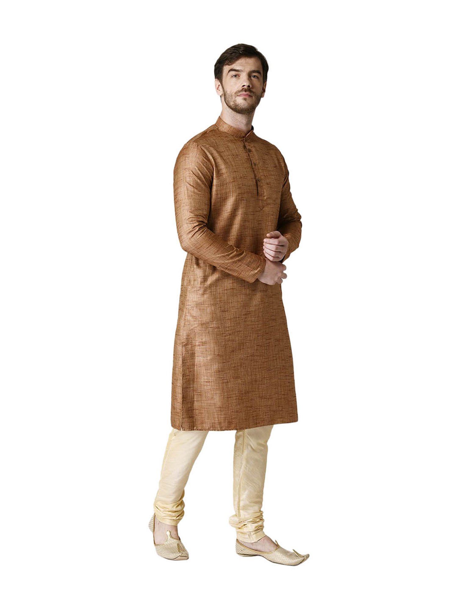 Tabard Brown & Beige Solid Regular Fit Kurta & Churidar Set
