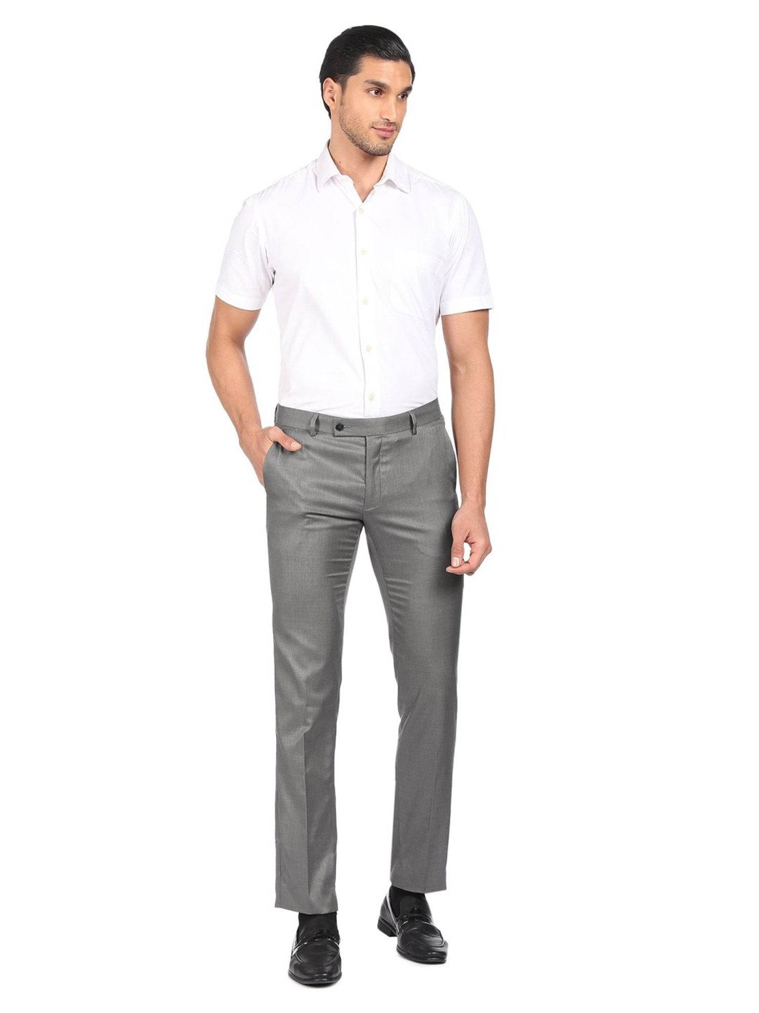 Arrow Grey Regular Fit Trousers