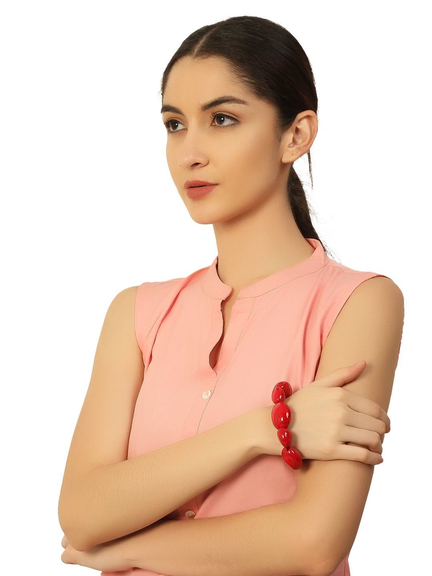 IMLI STREET Red Artificial Stone Stretchable Bracelet for Women