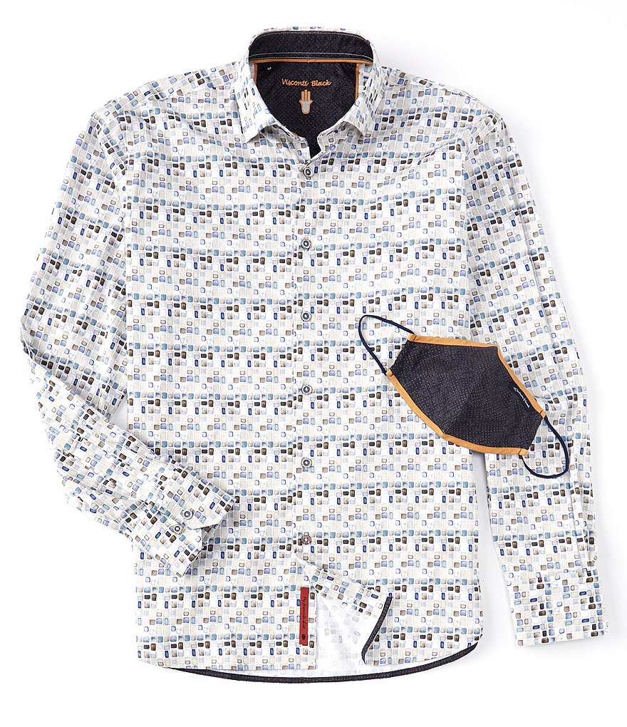 Visconti Allover Print Stretch Long-Sleeve Woven Shirt