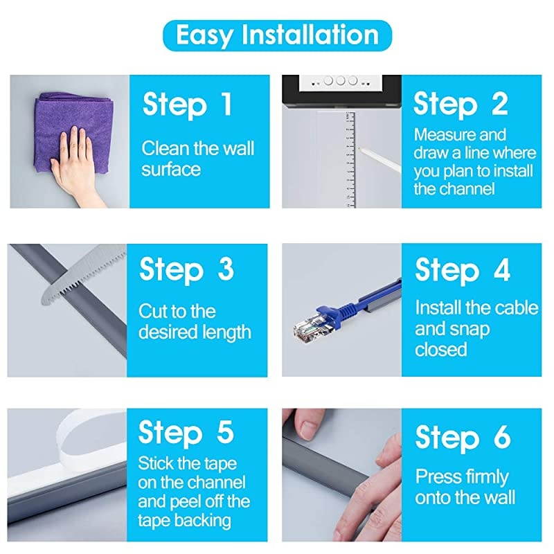 Cord Hider CMC06 Mini OnCable Cover Hide a Cable Concealer for Speaker Wire Ethernet Cable 8X L157in W05in H035in Total 125in Dark Grey