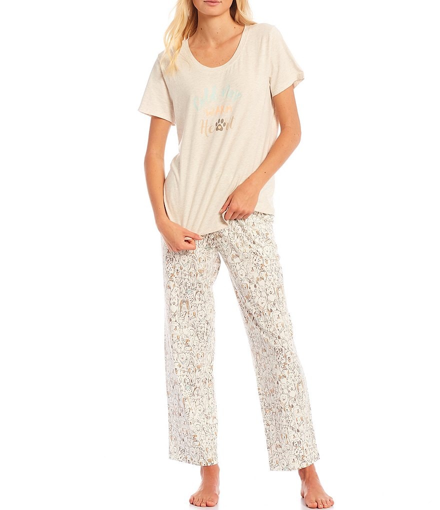 Sleep Sense Stacked Dogs Print Drawstring Tie Sleep Pants