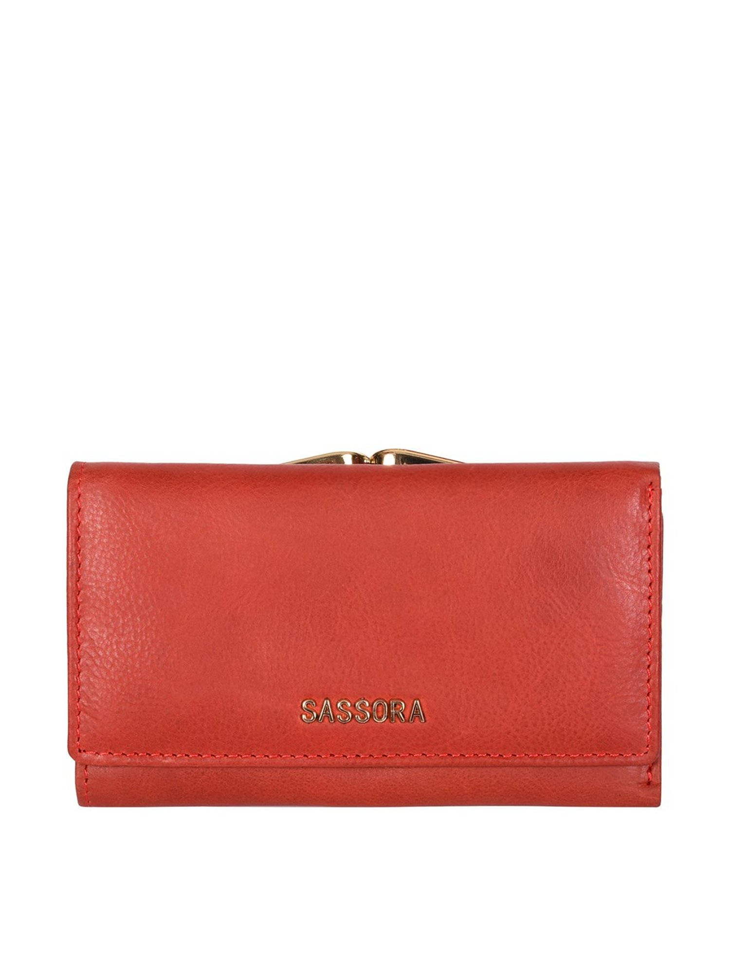 SASSORA Red Solid Rfid Tri-Fold Wallet for Women