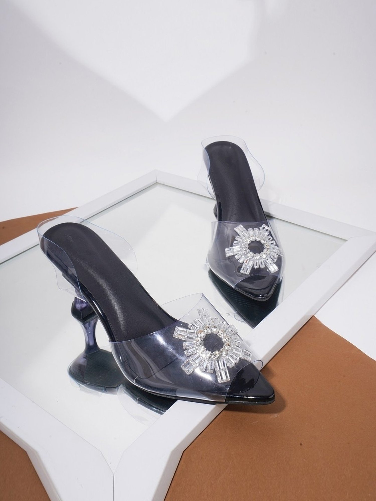 The White Pole Women's Black Sling Back Sandals