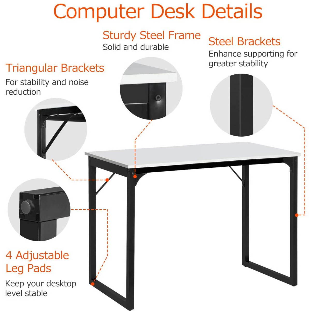 39" Modern Simple Computer Desk Wood Laptop Tables Study Metal Frame Home Office