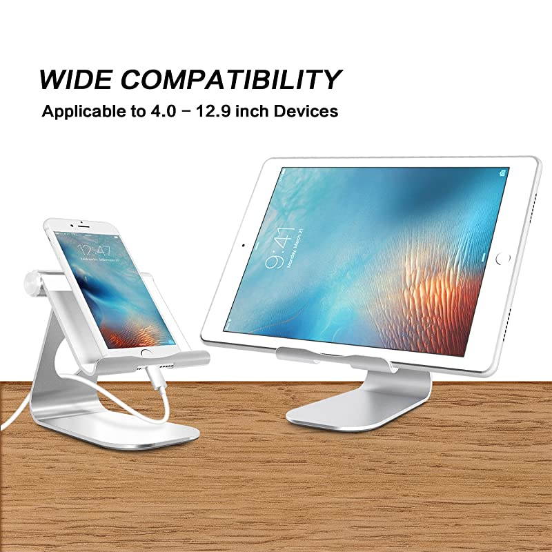 Adjustable Tablet Stand Compatible with iPad Tablets Up to 129 inch and all Cell Phones Stable Sticky Base Silver