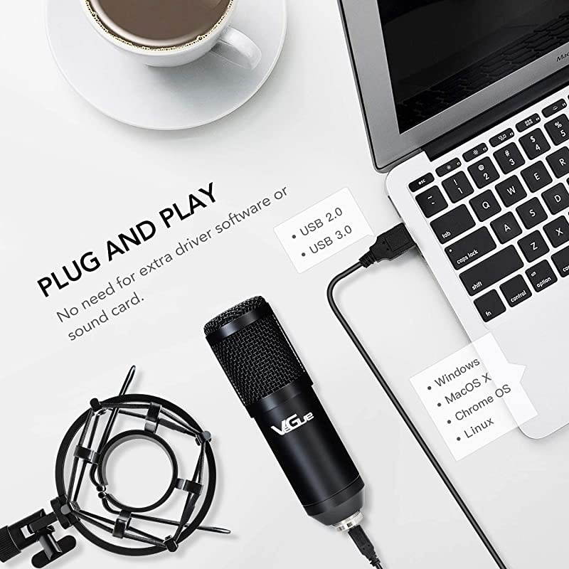 USB Microphone,  Computer Condenser Microphone with Boom Arm Stand Shock Mount Pop Filter, 192KHZ/24Bit, Ideal for Podcast, Live Streaming, Recording, Gaming (VG-016)