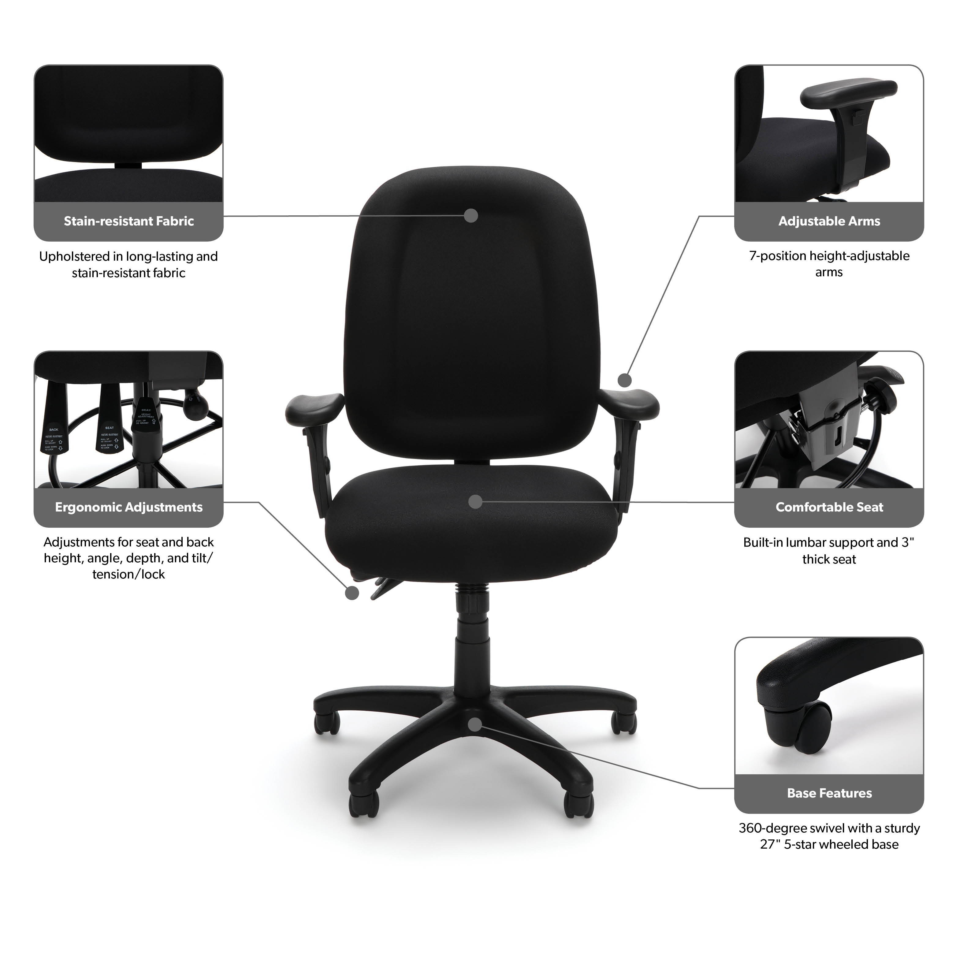 Ergonomic Executive Task Chair w Seat & Back Tilt Feature (Black)