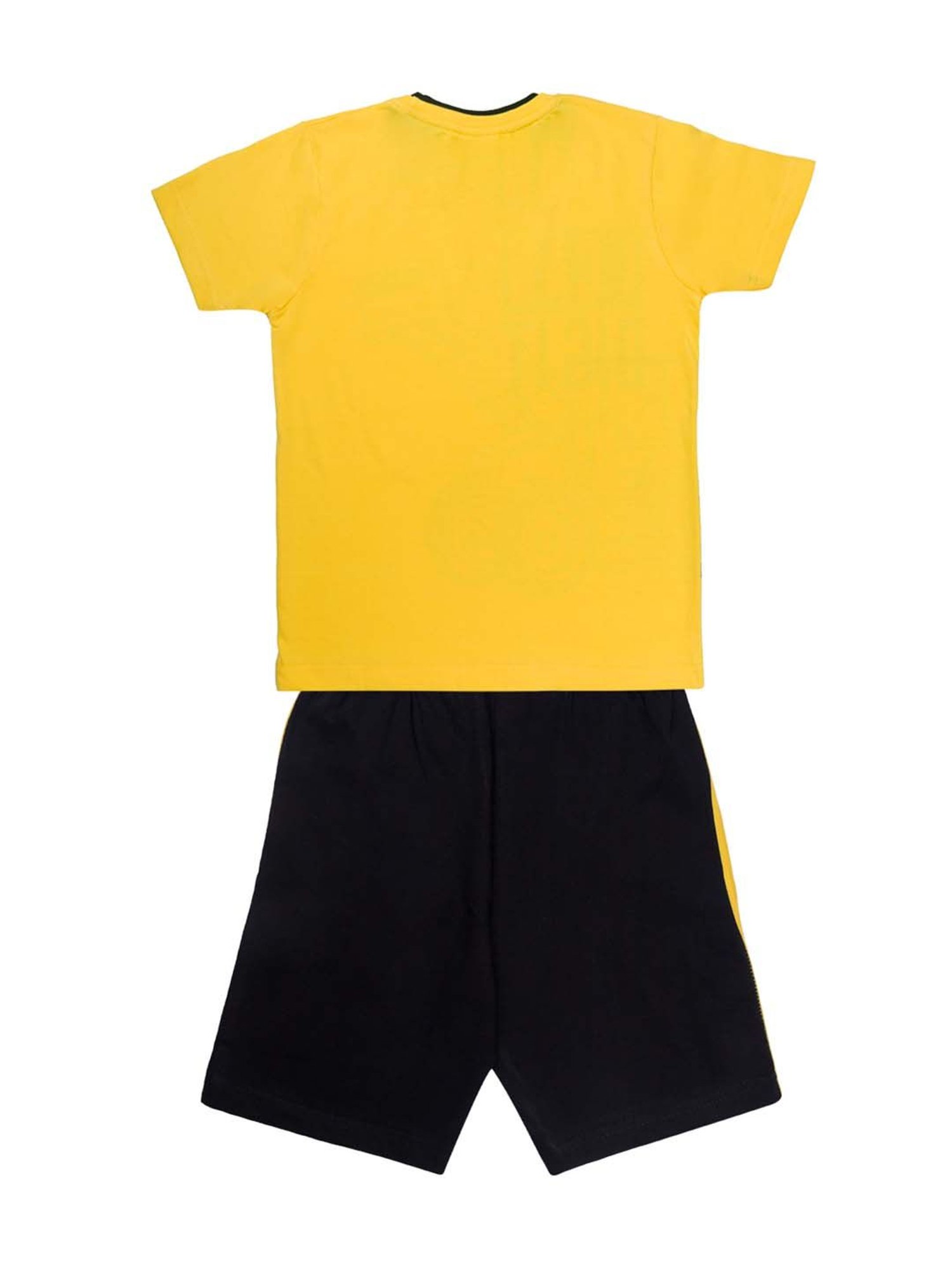 Todd N Teen Kids Yellow & Navy Cotton Printed T-Shirt & Shorts - Pack of 2