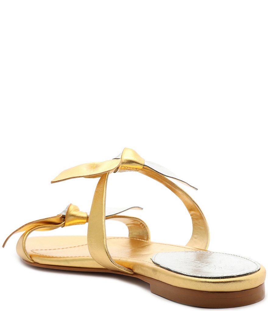 Schutz Elora Flat Bow Knot Metallic Leather Sandals