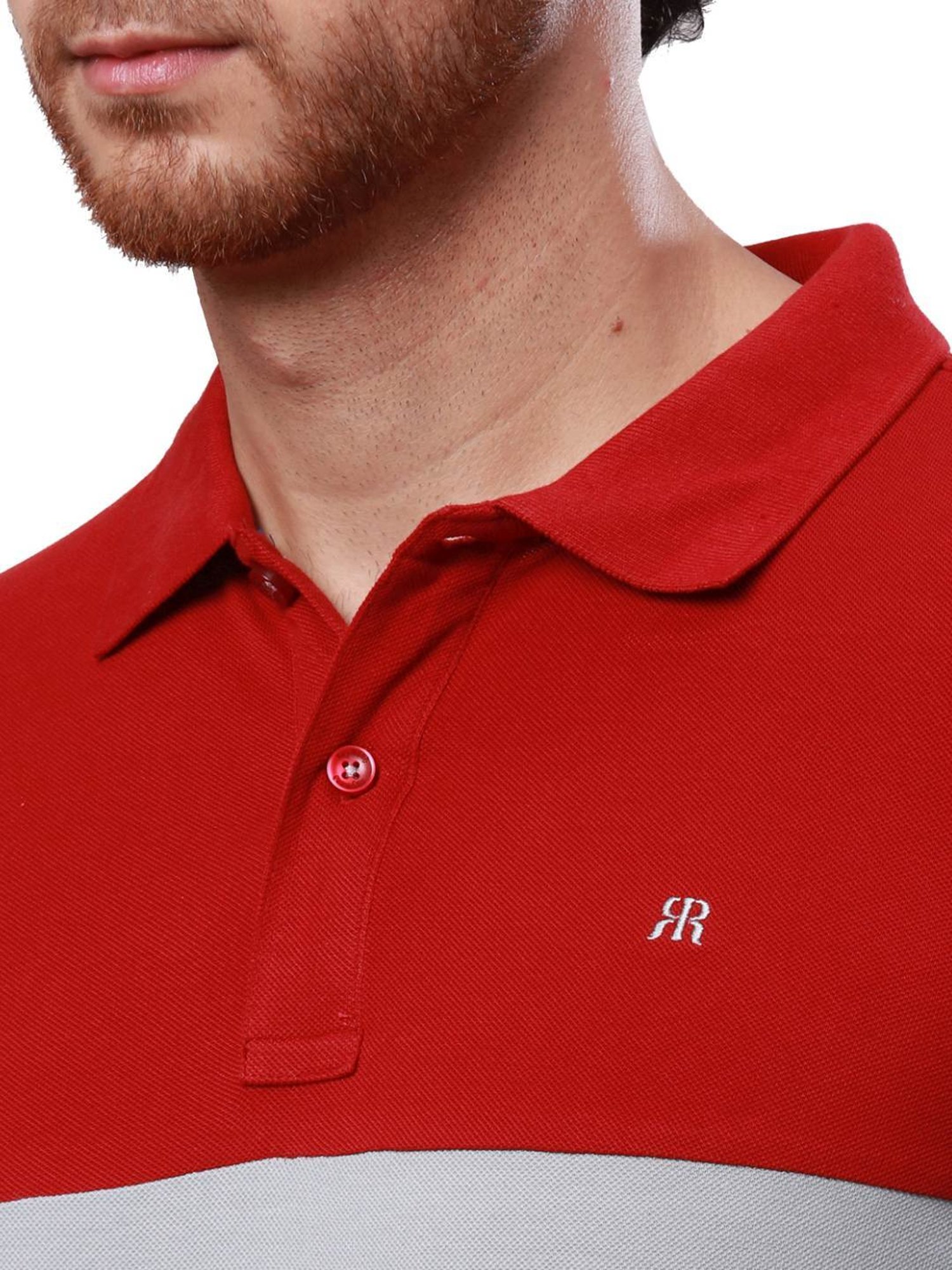 Raymond Maroon Pure Cotton Contemporary Fit Colour Block Polo T-Shirt