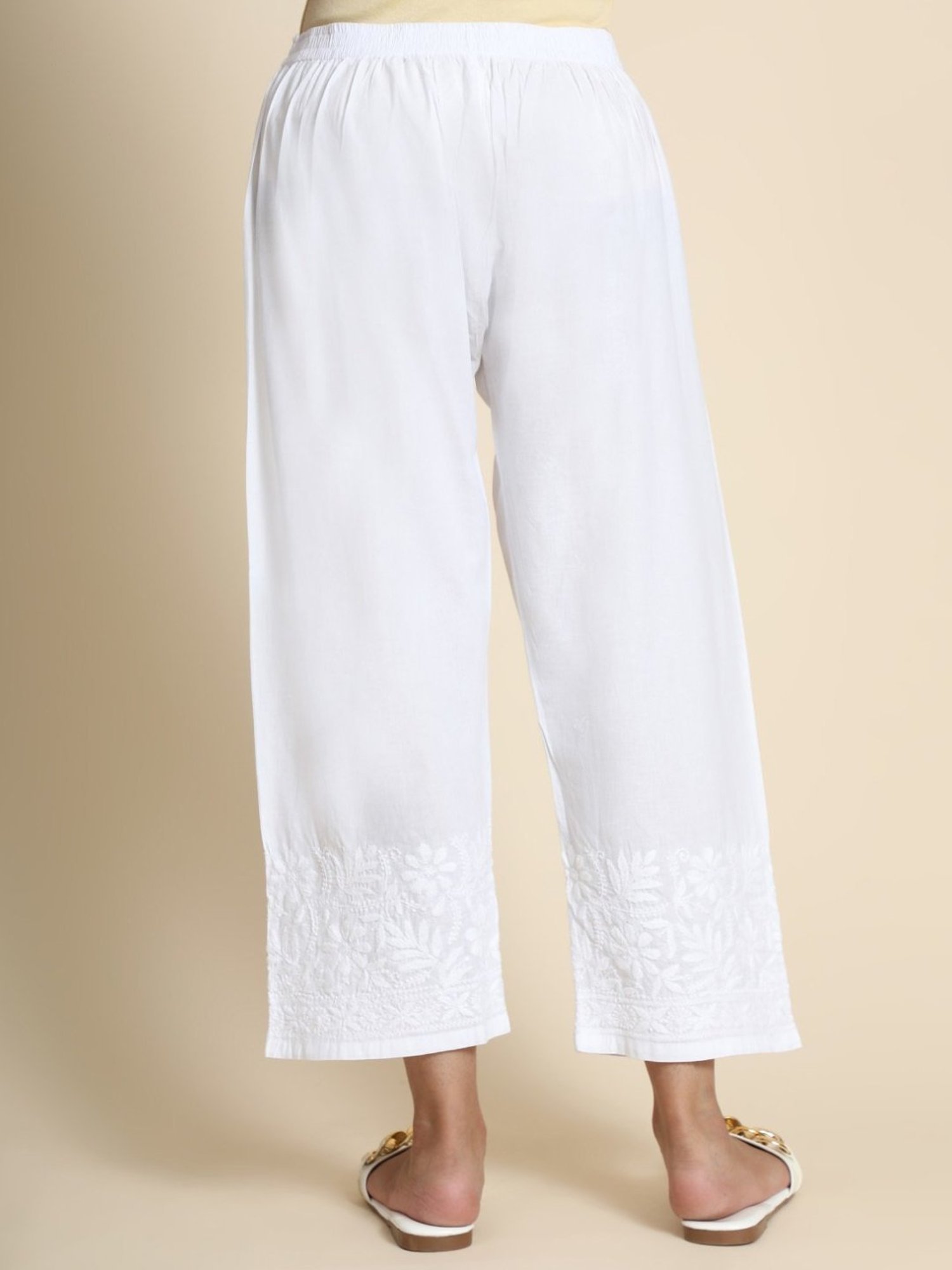 House Of Kari HOK Chikankari White Cotton Pant Trouser