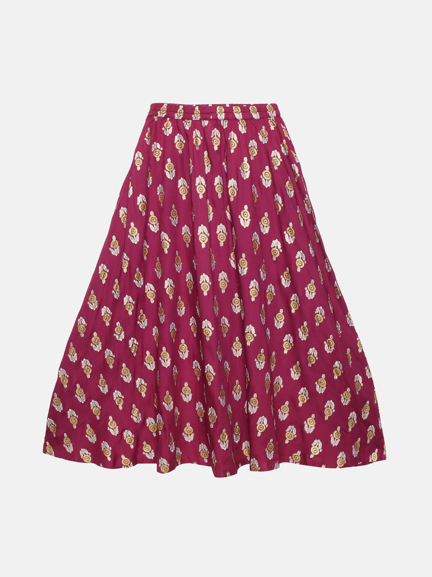 Kiddopanti Kids Off White & Wine Printed Lehenga with Top