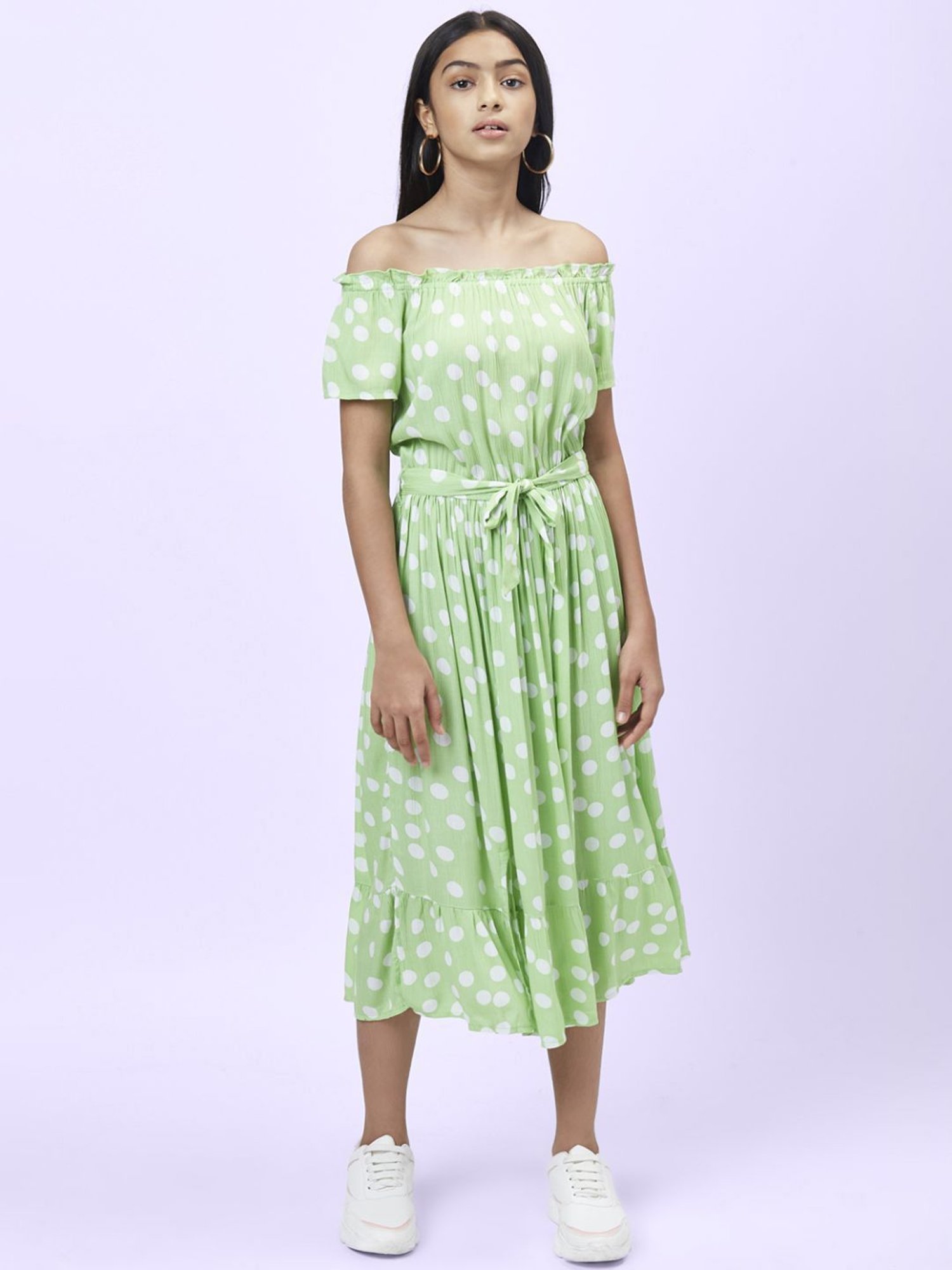 Coolsters by Pantaloons Kids Green & White Printed Dress