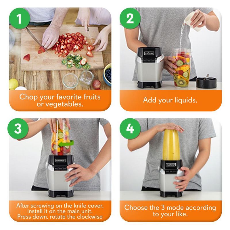 NutriChef NCBL1000 Professional Home Kitchen Personal Power Pro 120V High Speed Mini Countertop Blender with 2 BPA Free Tumblers and Lids