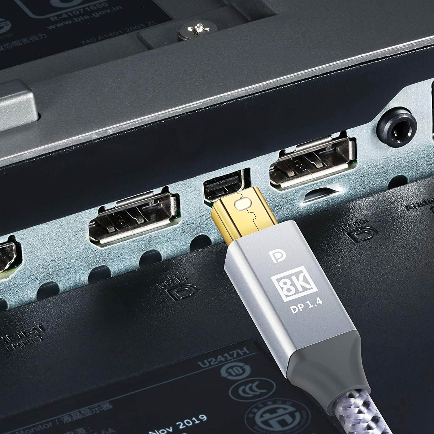 Mini Displayport to Displayport Cable JUSTITUDE 8K DP Cable Nylon Braided High Speed DisplayPort to Mini DisplayPort Cable Supports 8K@60Hz 5K@60HZ 4K Compatible Mini DP Cable(DP-DP MINI/6.6ft White)