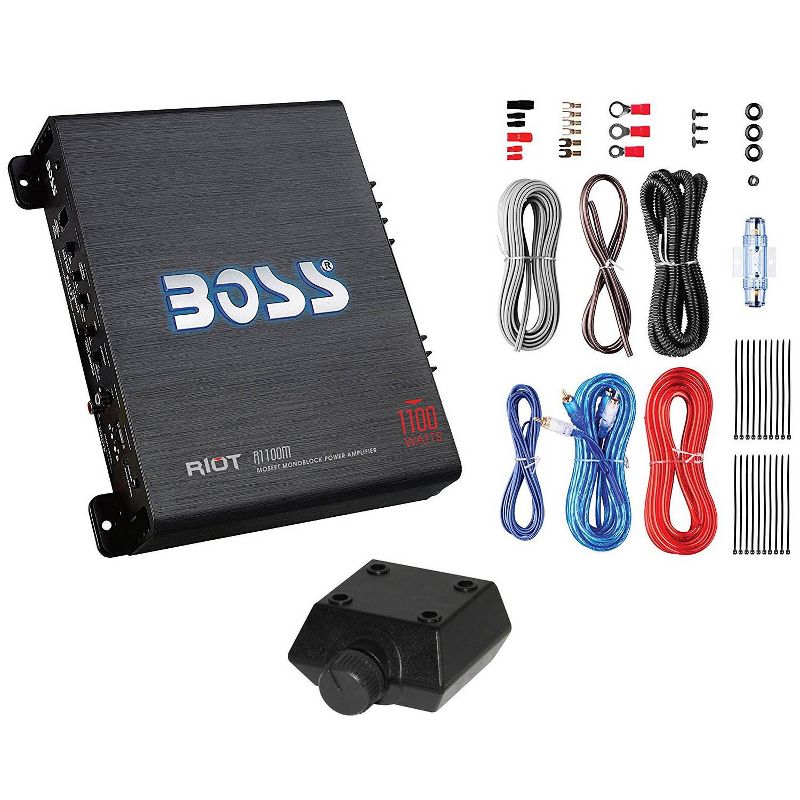 MTX TNP212D2 12" 1200 Watt 4 Ohm Dual Loaded Car Audio Subwoofer Package with Sub Enclosure, Boss 1100W Mono A/B Amplifier, Wiring Kit and Capacitor