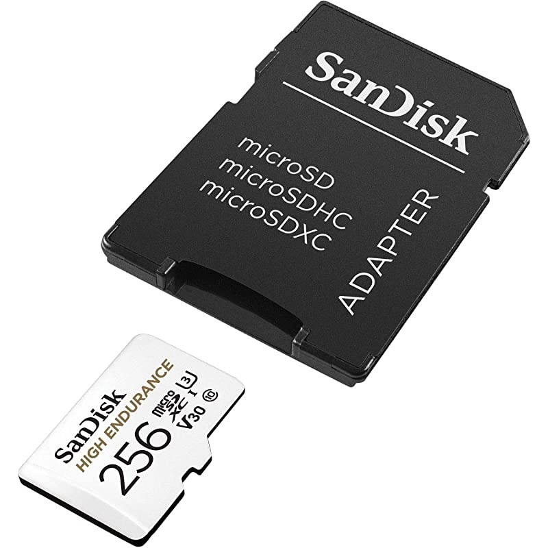 256GB High Endurance Video microSDXC Card with Adapter for Dash Cam and Home Monitoring systems C10 U3 V30 4K UHD Micro SD Card SDSQQNR256GGN6IA