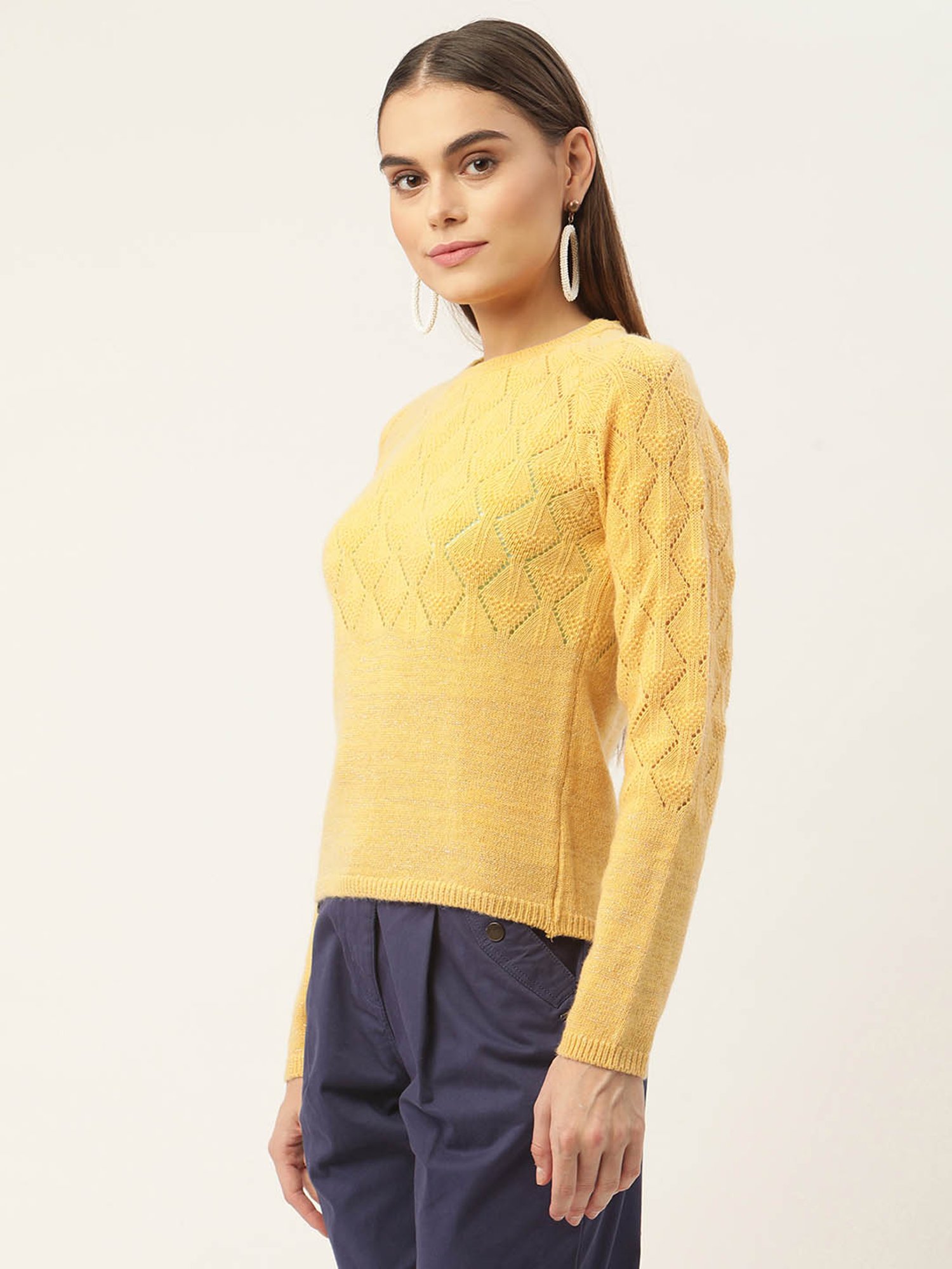 Rooted Yellow Self Design Sweater