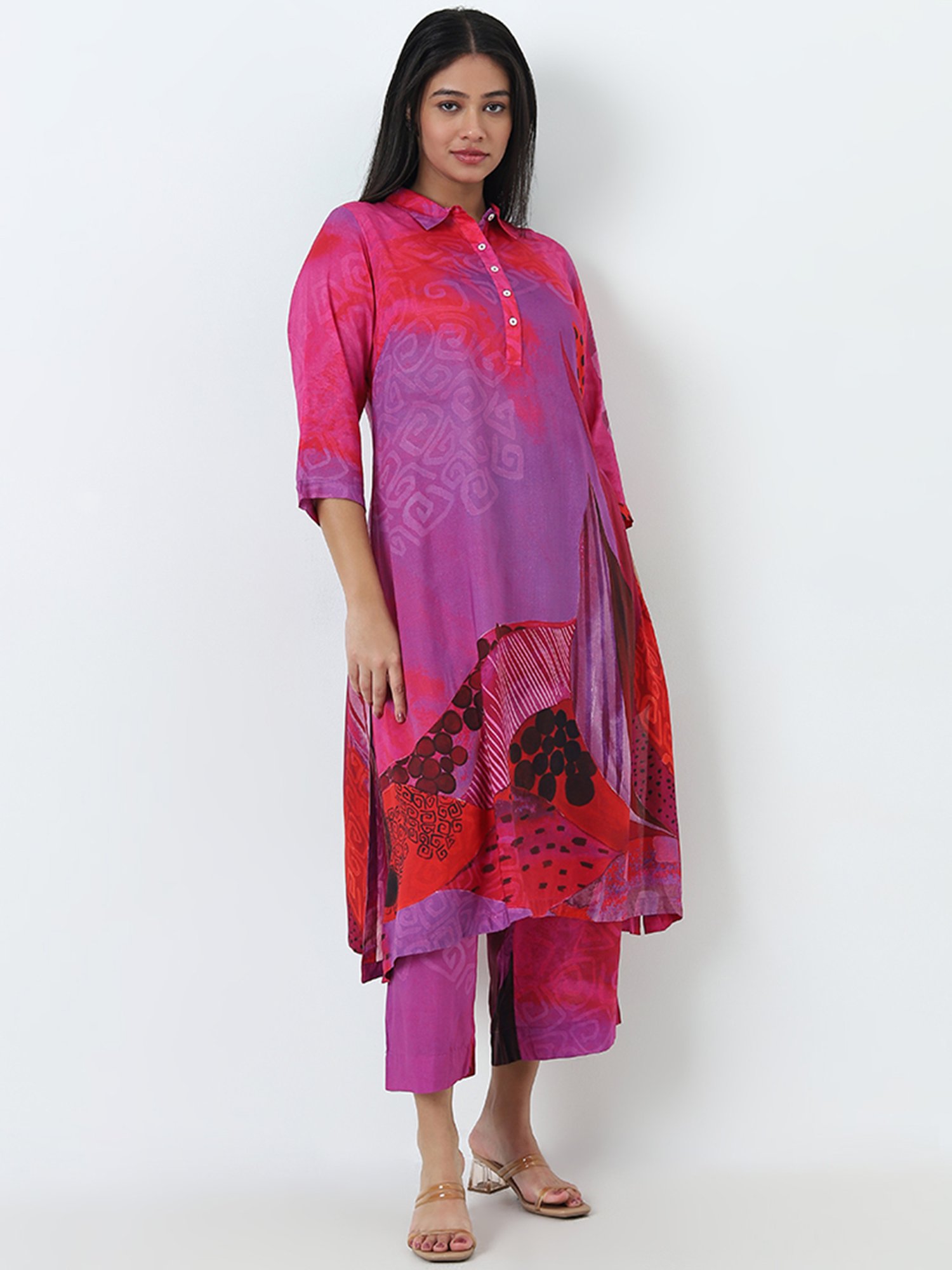 Diza by Westside Magenta Printed A-Line Kurta