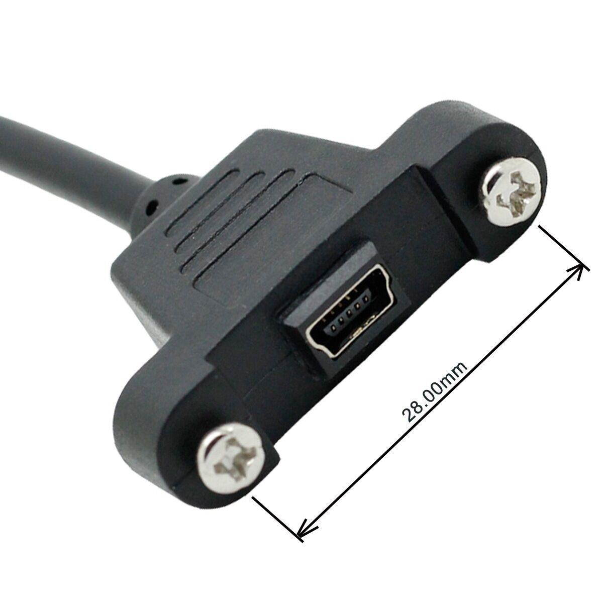 Mini USB Male to Female Extension Cable with Panel Mount Screw Hole Black 3m